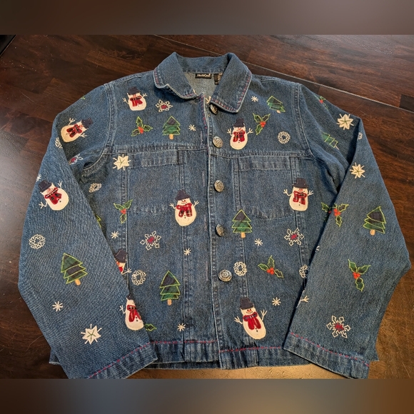 Northcrest Jackets & Blazers - NorthCrest VTG Festive Denim Jacket with Holiday Embroidery, Women's Small